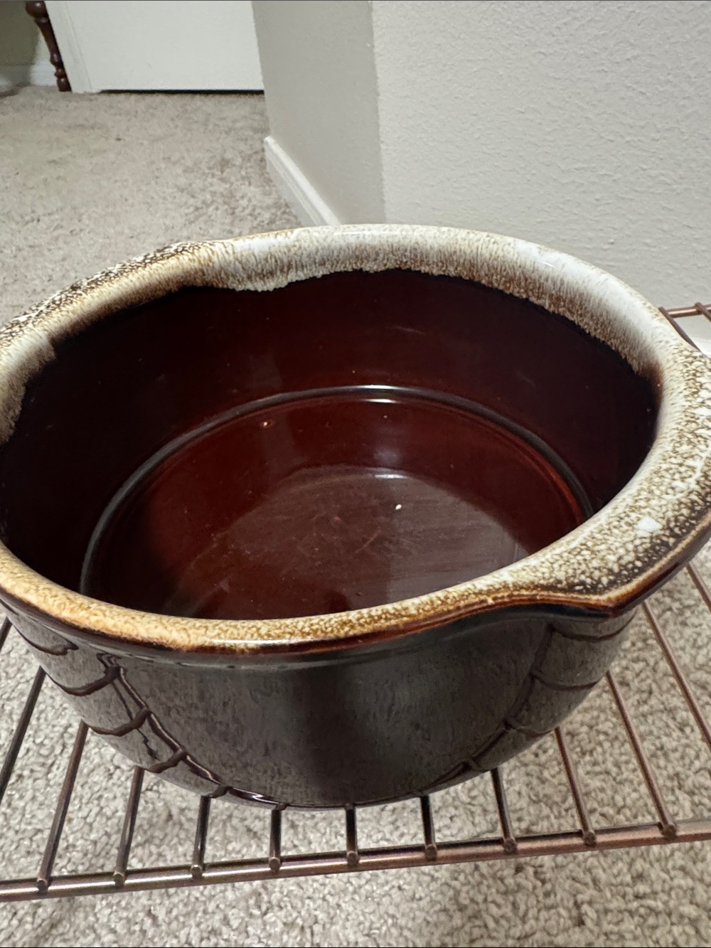 Vintage Brown Drip glaze Ceramic Casserole dish with Speckled Rim